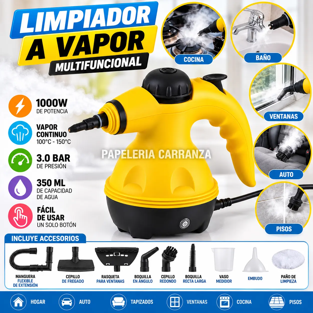 Maquina Limpiadora A Vapor Vaporizador Multiuso 1000w
