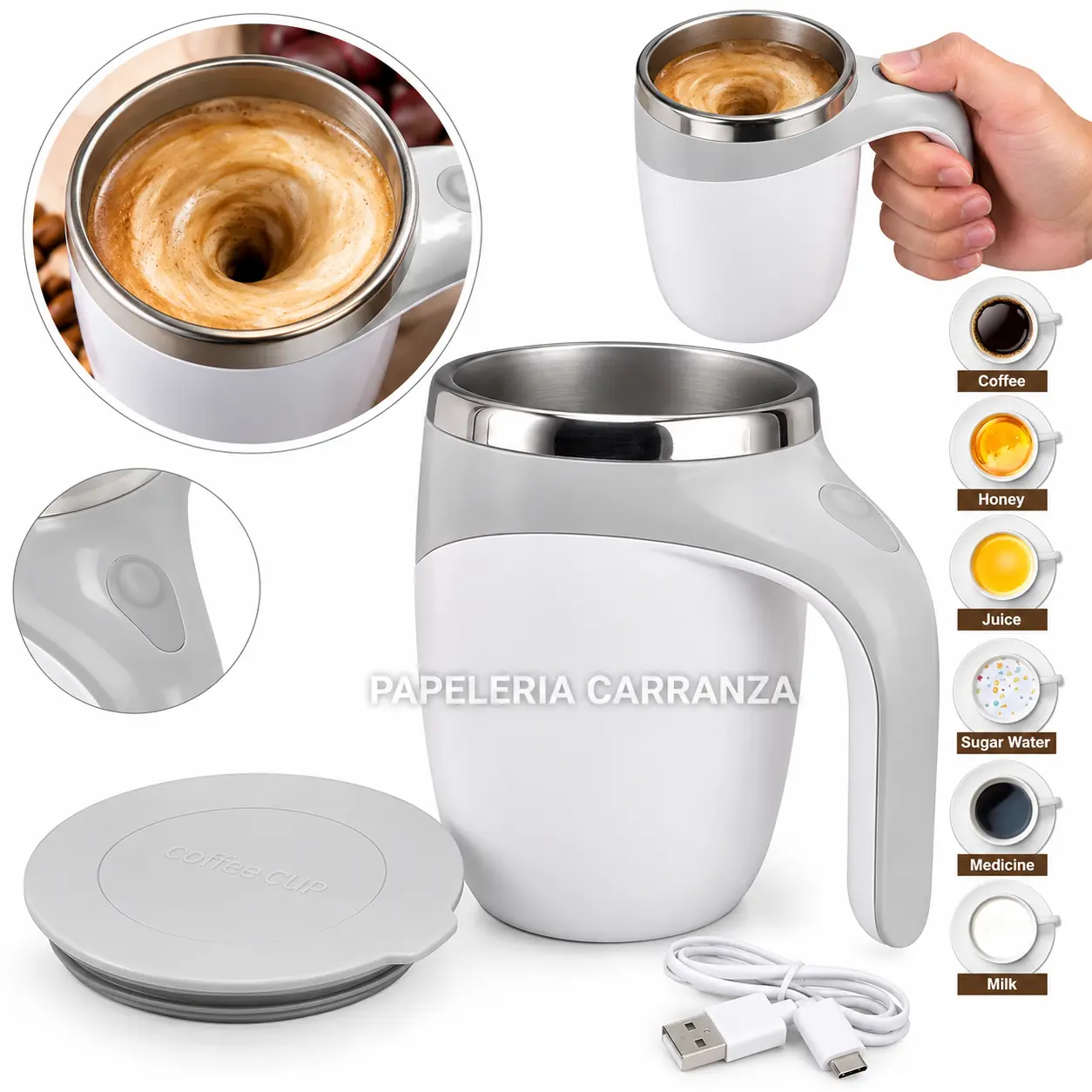 VASO TERMICO MEZCLADOR * BLANCO * 380 ML ACERO INOXIDABLE