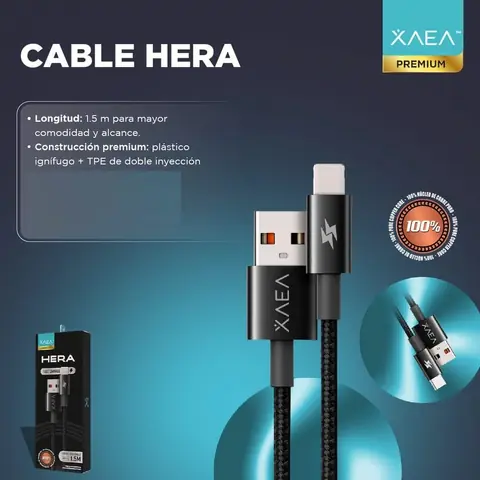 Cable USB Tipo " C " HERA REFORZADO * XAEA - Carga Ultra Rapida - 1.5 mts (Mayor Alcance) 3A