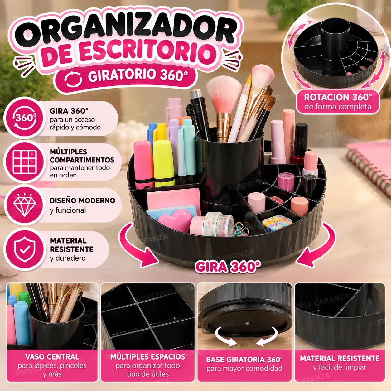 Organizador * NEGRO Giratorio 360 * de Escritorio y Maquillaje