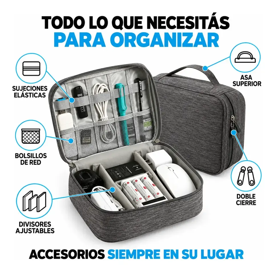Bolso Organizador Viajero para Accesorios y Cables GRIS