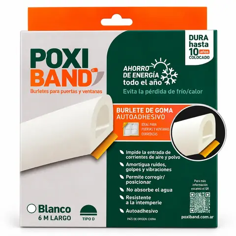 Burlete de goma * TIPO D Blanco * POXI BAND Puertas y Ventanas corredizas