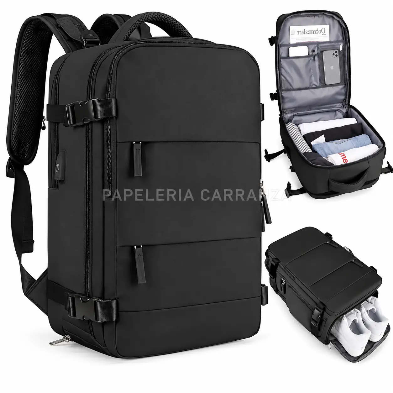 Mochila Viajera " Negra Viral " Reforzada Grande (Excelente Calidad) Carry On Multi compartimiento