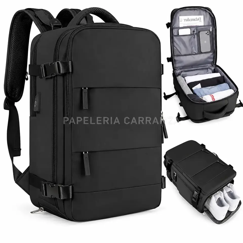 Mochila Viajera " Negra Viral " Reforzada Grande (Excelente Calidad) Carry On Multi compartimiento
