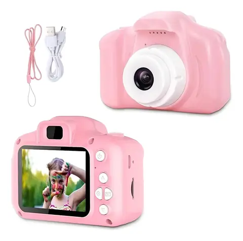 Camara Digital Infantil - Rosa - Recargable c/ Correa incluida