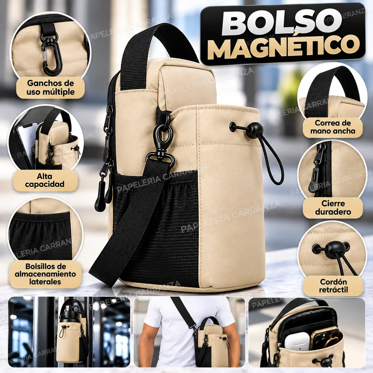 Bolso Magnetico - Beige - Gimnasio - Deportivo