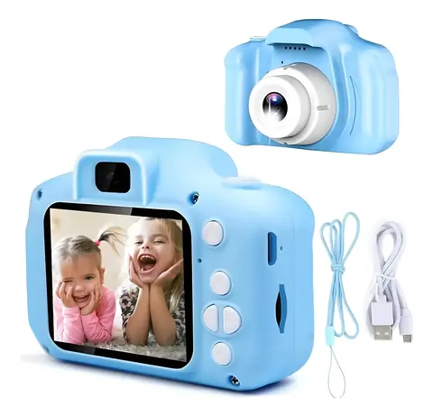 Camara Digital Infantil - Celeste - Recargable c/ Correa incluida
