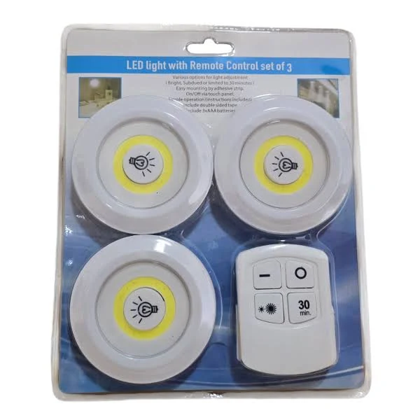 SET DE 3 LUCES LED CON CONTROL REMOTO - PLACARD - AAA X3 (NO INCLUIDAS)