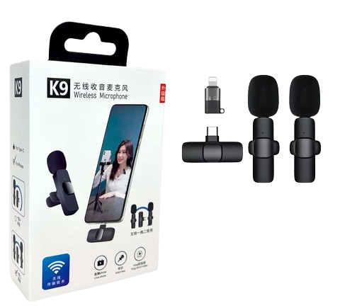 MICRÓFONO CORBATERO BT K9 X 2  TIPO C - RECARGABLE