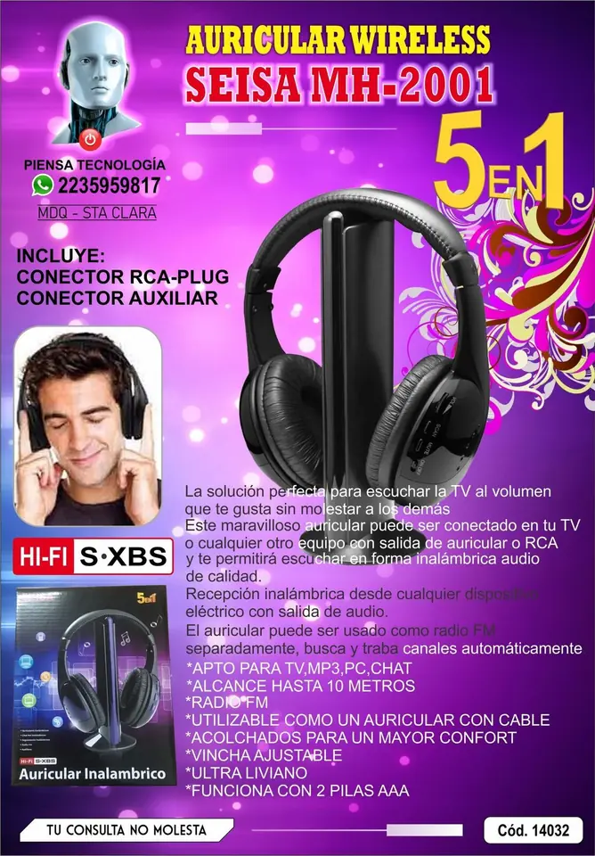 AURICULAR INALAMBRICO SEISA HI-FI S-XBS - IDEAL TV