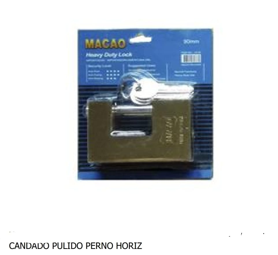 CANDADO MACAO PERNO HORIZONTAL DORADO 80MM (U800)