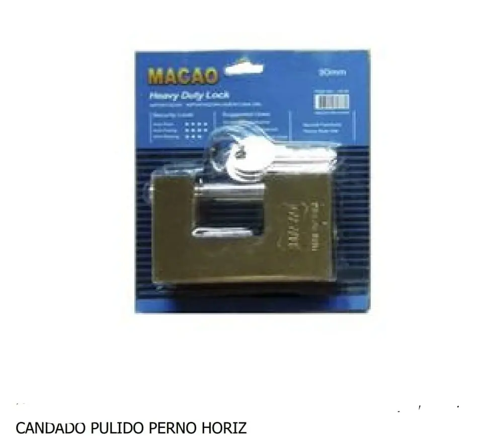 CANDADO MACAO PERNO HORIZONTAL DORADO 80MM (U800)