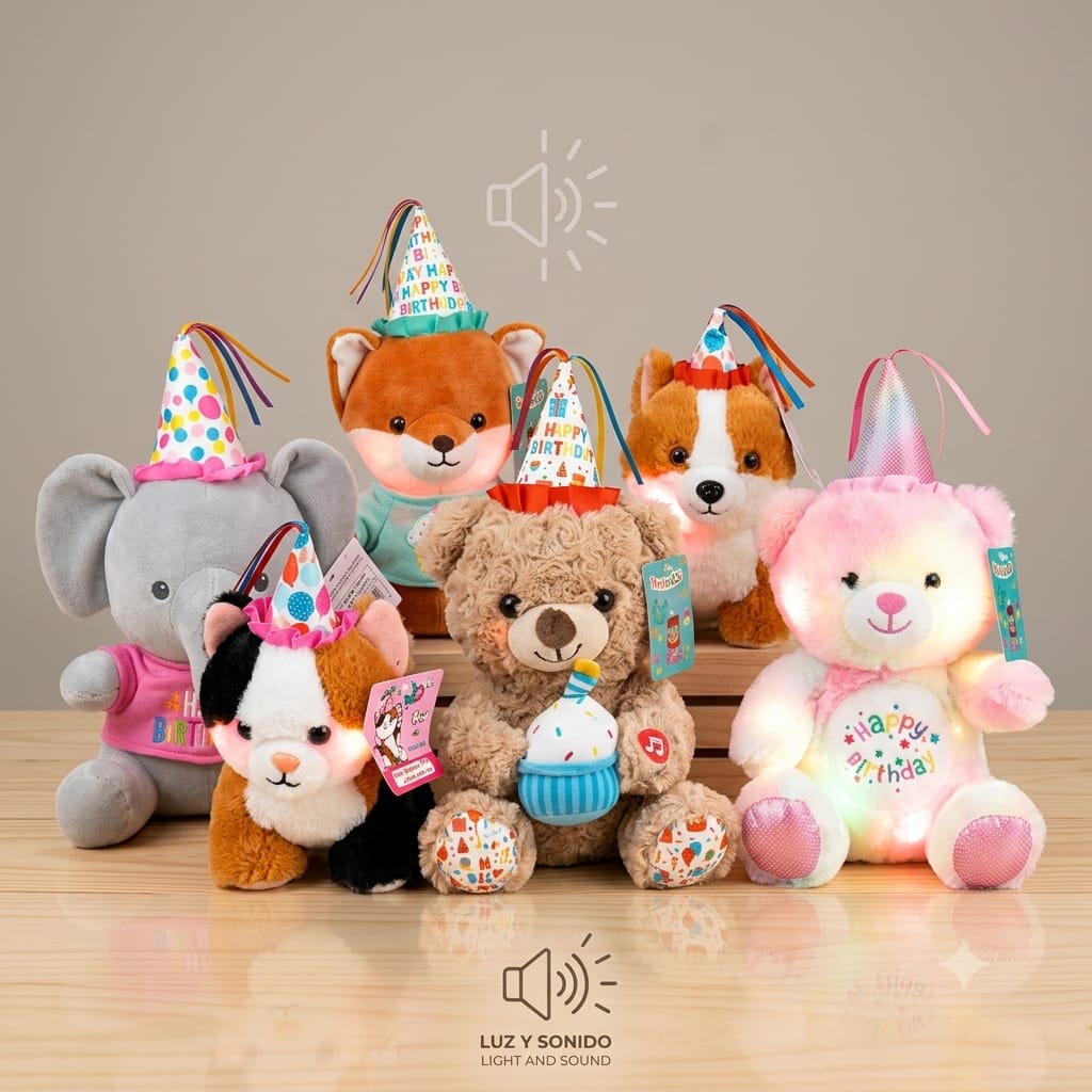 841033- ANIMALES C/BONETE "LUZ SONIDOS" CON PILAS INCLUIDAS  8"=20.5CM  6MOD  +INFO+FOTOS