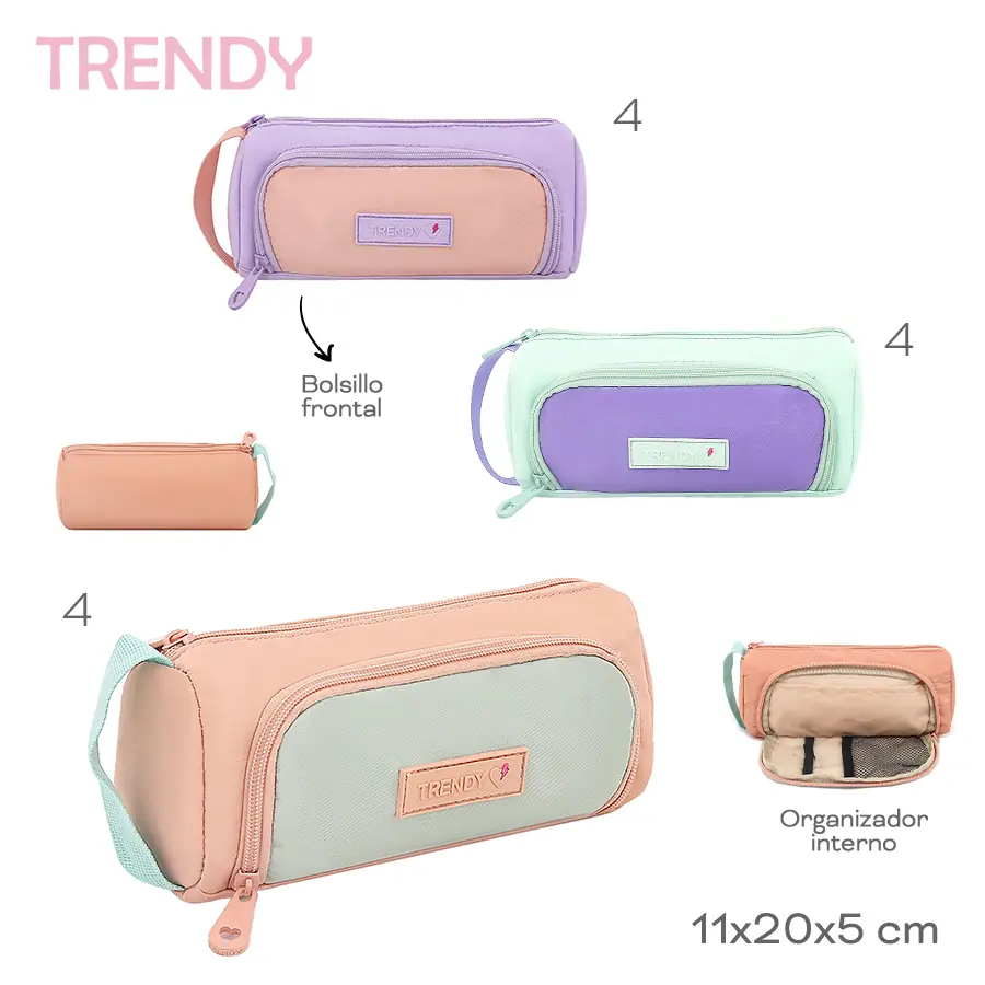 30245	Cartuchera Trendy	11cm	20cm	5cm	Nylon	Bolsillo frontal, organizador interno +INFO+FOTOS