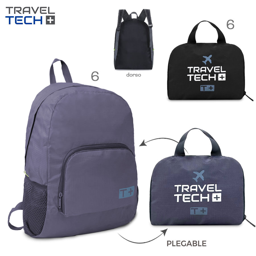16031- Mochila Plegable Travel Tech T2	Poliéster	Medida plegado 19x23x6 cm, Medida desplegado 45x30x12 cm +info+fotos