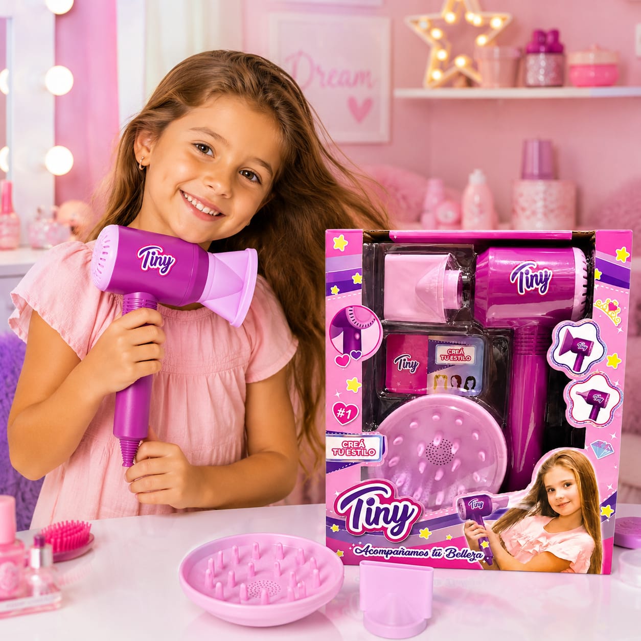 *55675- Set TINY De Belleza Infantil Secador De Pelo a pila  Con Boquilla Y Difusor 22X25X7 juguetes +INFO+FOTOS