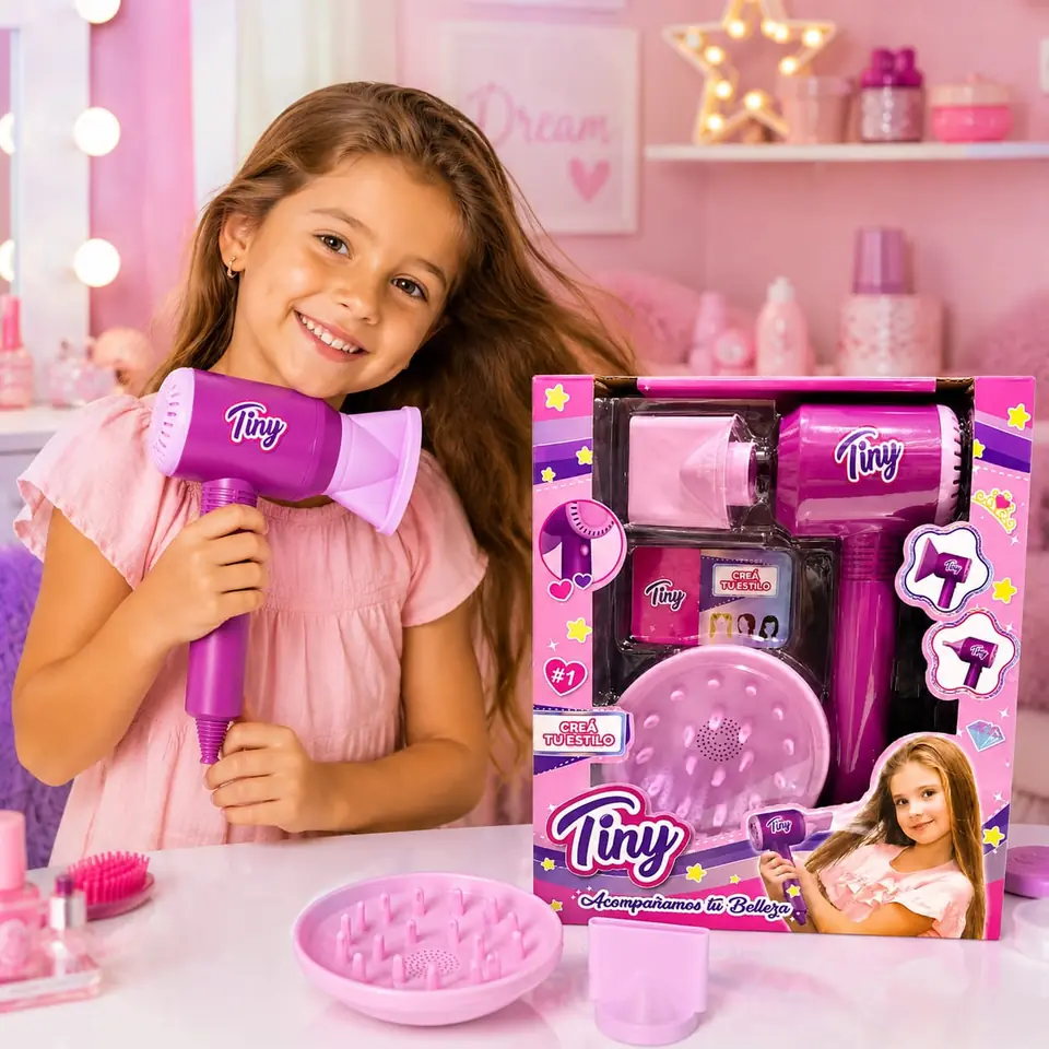 *55675- Set TINY De Belleza Infantil Secador De Pelo a pila  Con Boquilla Y Difusor 22X25X7 juguetes +INFO+FOTOS