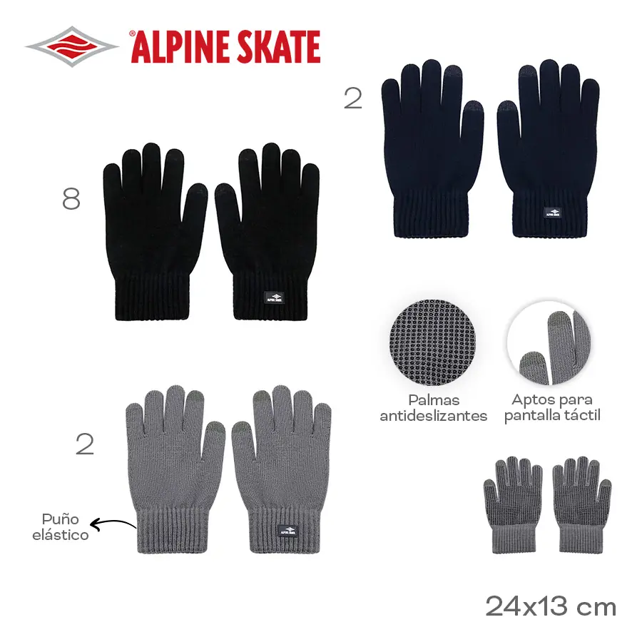 31428-	Guante Alpine Skate	24cm	13cm		Acrílico	Puño elástico, palmas antides, aptos para pantalla táctil TEXTIL +INFO+FOTOS