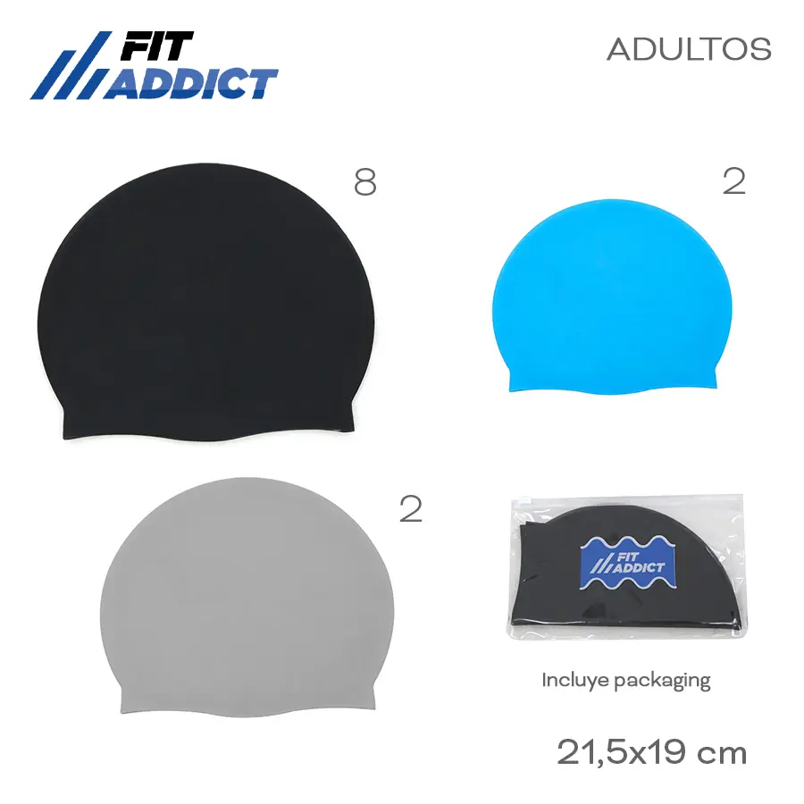 19093 - Gorro Natacion Fit Addict  Info: Adultos, incluye packaging  Composición: Silicona  Alto: 21,5 cm  Ancho: 19 cm NATACION GIMNASIO  +INFO+FOTOS
