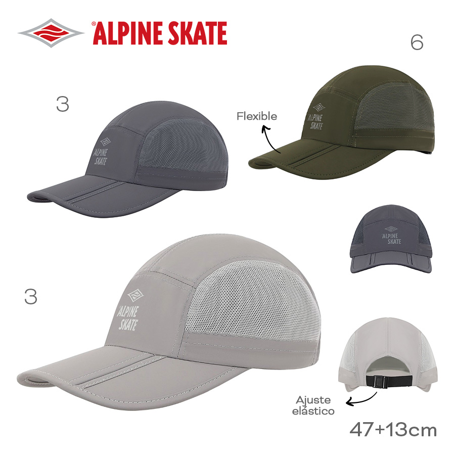 19291- caps Gorro Alpine Skate	47cm	13cm		Poliester	Visera flexible, ajuste elástico +info+fotos