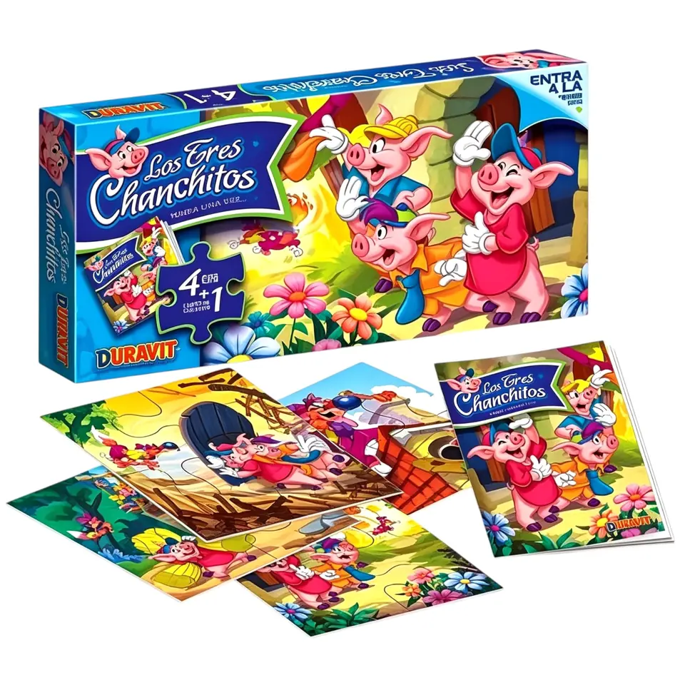 45 PUZZLE 4 EN 1 CAJA  CAJA  TRES CHANCHITOS  DURAVIT (Caja 18)