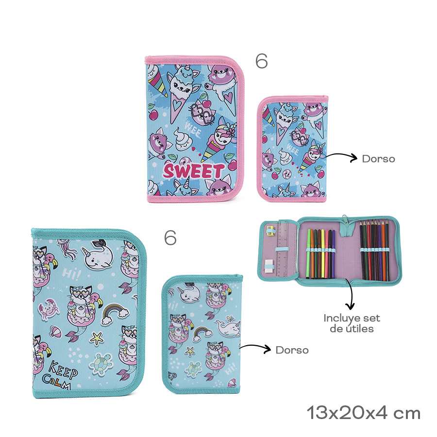 Cartuchera Con Solapa Completa Con Utiles Escolar Nylon