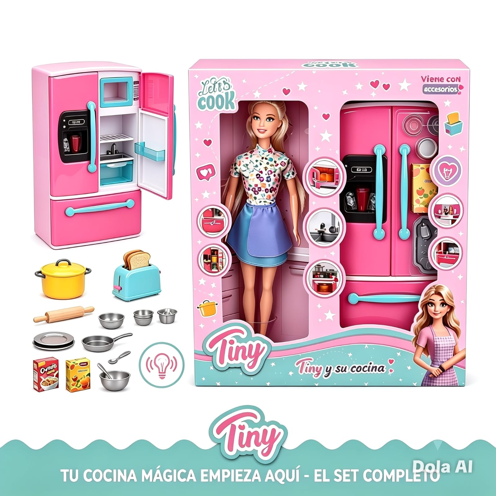 57553- MUÑECA TINY Y SU COCINA CON LUZ Y SONIDO  34X31X10 JUGUETES +INFO+FOTOS