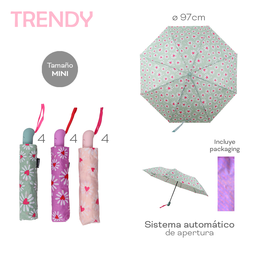 Paraguas Trendy Mini Automático Nylon 97cm con Packaging