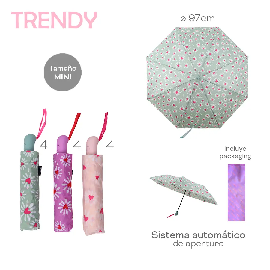 Paraguas Trendy Mini Automático Nylon 97cm con Packaging