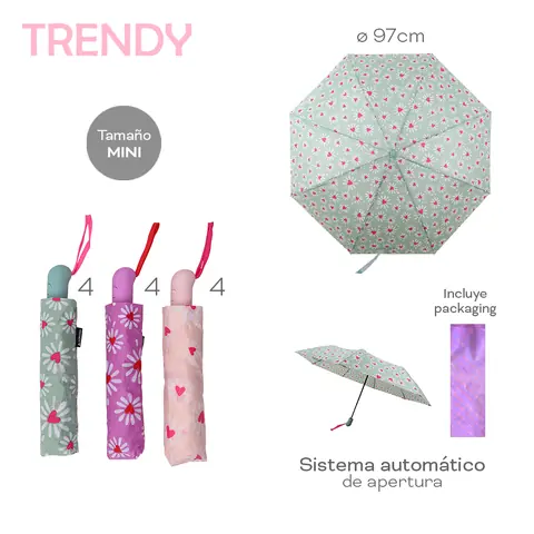 Paraguas Trendy Mini Automático Nylon 97cm con Packaging