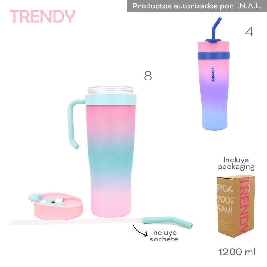 17515 - Vaso Trendy T3 1200ml Info: Vaso plástico con manija, incluye sorbete y packaging  Composición: Plastico  Alto: 1200ml +info+fotos