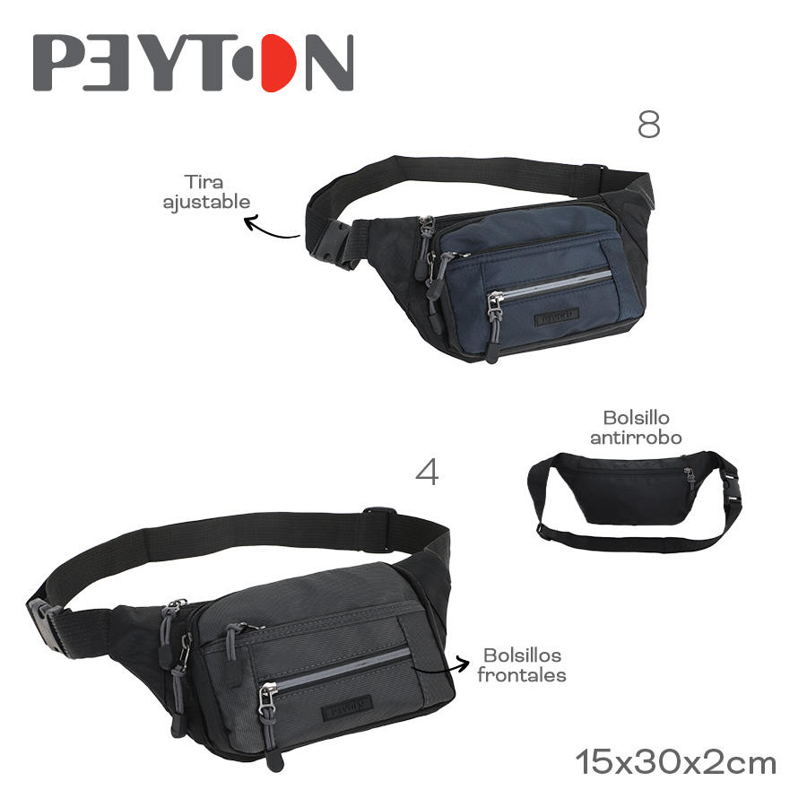 53532 - Riñonera Peyton , Info: Tira ajustable, bolsillos frontales y antirrobo Composición: Nylon Alto: 15cm Ancho: 30cm Profundidad: 2cm +INFO+FOTOS