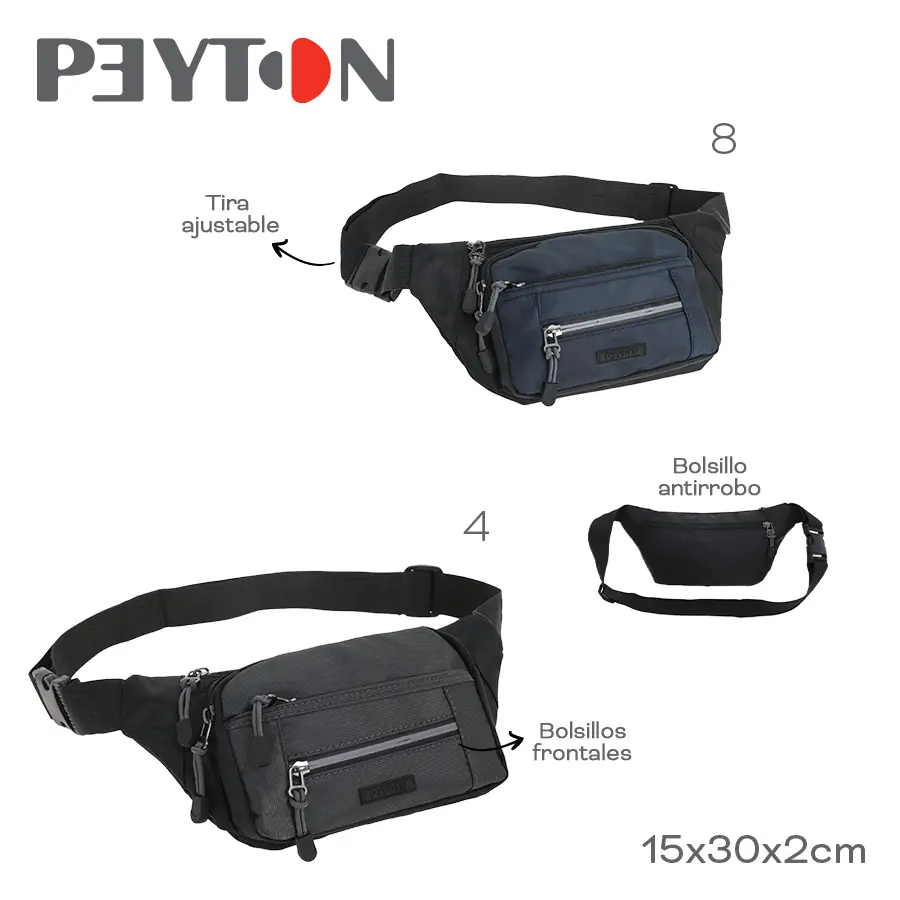 53532 - Riñonera Peyton , Info: Tira ajustable, bolsillos frontales y antirrobo Composición: Nylon Alto: 15cm Ancho: 30cm Profundidad: 2cm +INFO+FOTOS