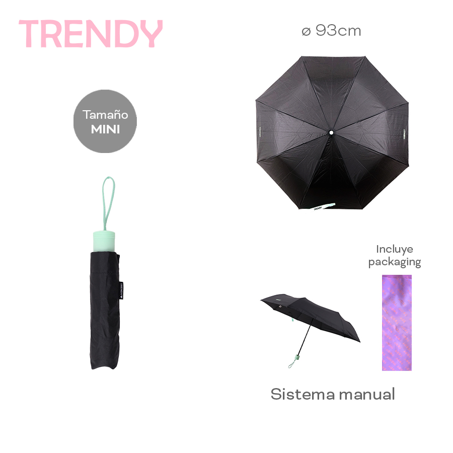 Paraguas Trendy Mini Manual Nylon 93cm con Packaging