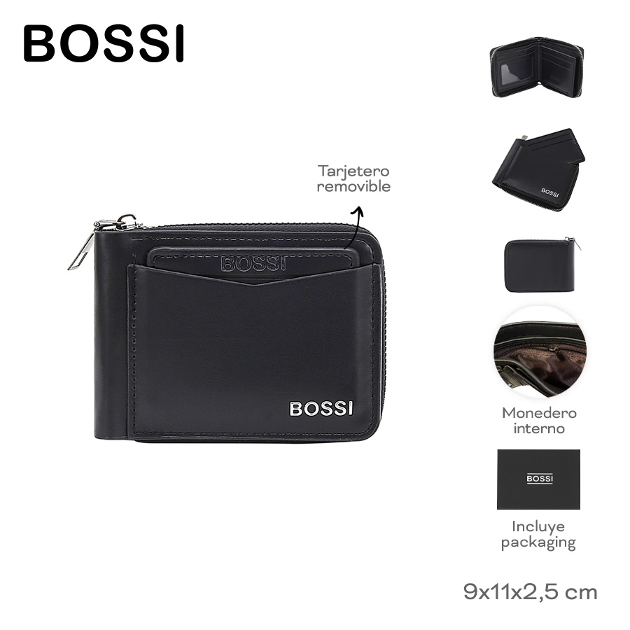 32035-	Billetera Bossi	9cm	11cm	2,5cm	PU	Tarjetero removible, monedero interno, incluye packaging MARROQUINERIA +INFO+FOTOS
