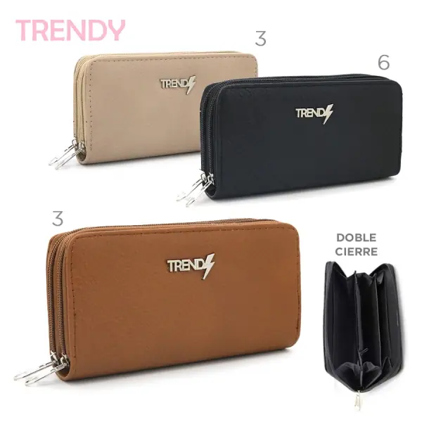14295 – Fichero Doble Trendy T2. Descripción: compartimiento para tarjetas Composición: 100% cuero ecológico Alto: 10 cm Ancho: 19 cm Profundidad: 5 cm