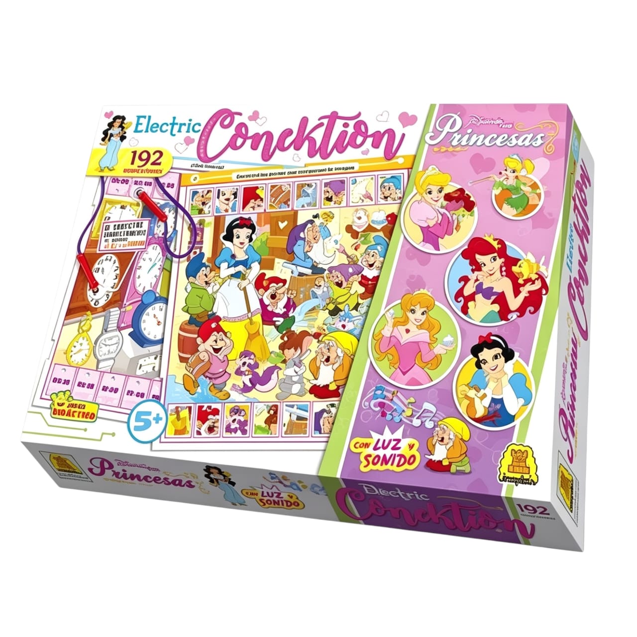 IM375 - Electric Conektion Princesas Edad: a partir de 5 años Participantes: 1 o mas Medidas de la caja: 38,8 x 28,1 x 5,5 cm Juego de preguntas y respuestas. Enciende luz y sonido si la respuesta es correcta (ELECTRIC CONEKTION IMPLAS  X6)