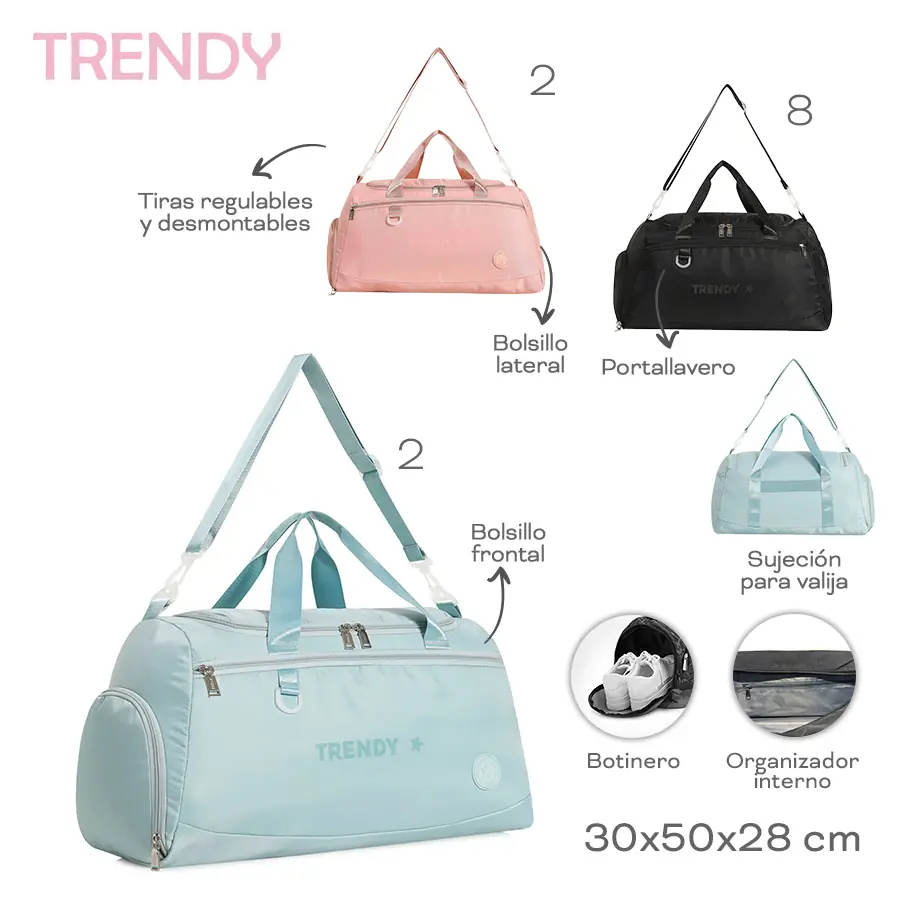 18573 - Bolso Trendy +INFO+FOTOS  Info: Bols front, lat, botinero, org int, suj p valij, tir desmnt  Composición: Nylon  Alto: 30cm  Ancho: 50cm  Profundidad: 28cm