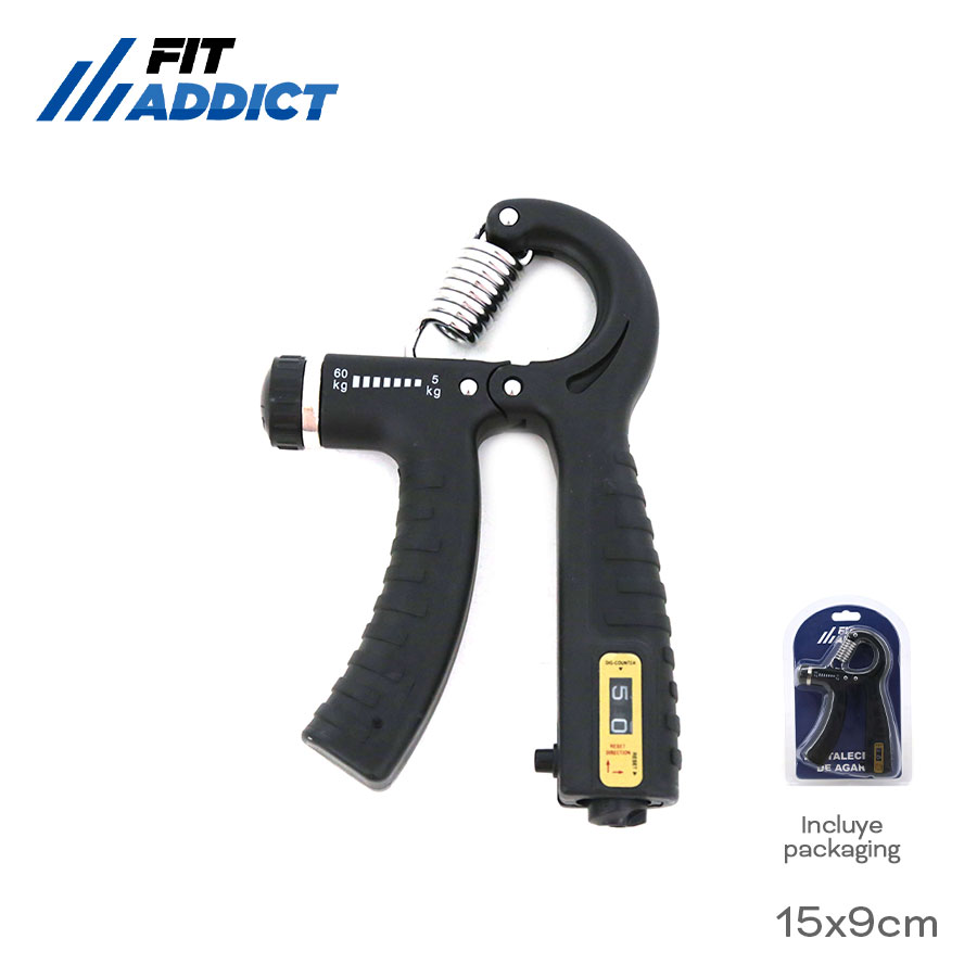 17796 – AGARRE DE MANO Hand Grip Fit Addict T2, GRADUADOR DE 5 A 60 KG,C/CONTADOR  +INFO+FOTOS Info: incluye packaging Composición: PP+SPRING Alto: 15 cm Ancho: 9 cm