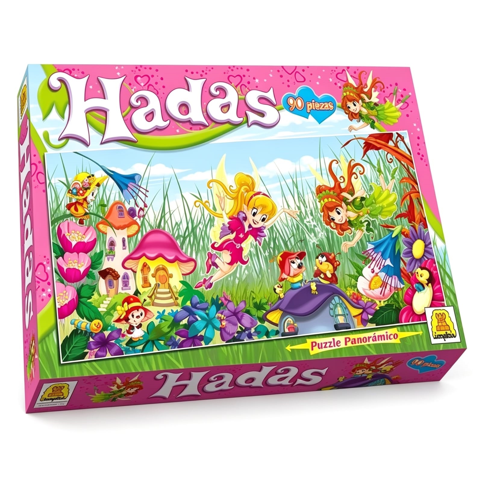 IM210 - 1 puzzle de 90 piezas Hadas  Infantil. IMPLAS Puzzles CAJAX8 ,  Diseño panorámico.Contiene 1 puzzle de 90 piezas Medidas 68.5 x 31 cm Medidas de la caja 34.5 x 22.4 x 4.4 cm
