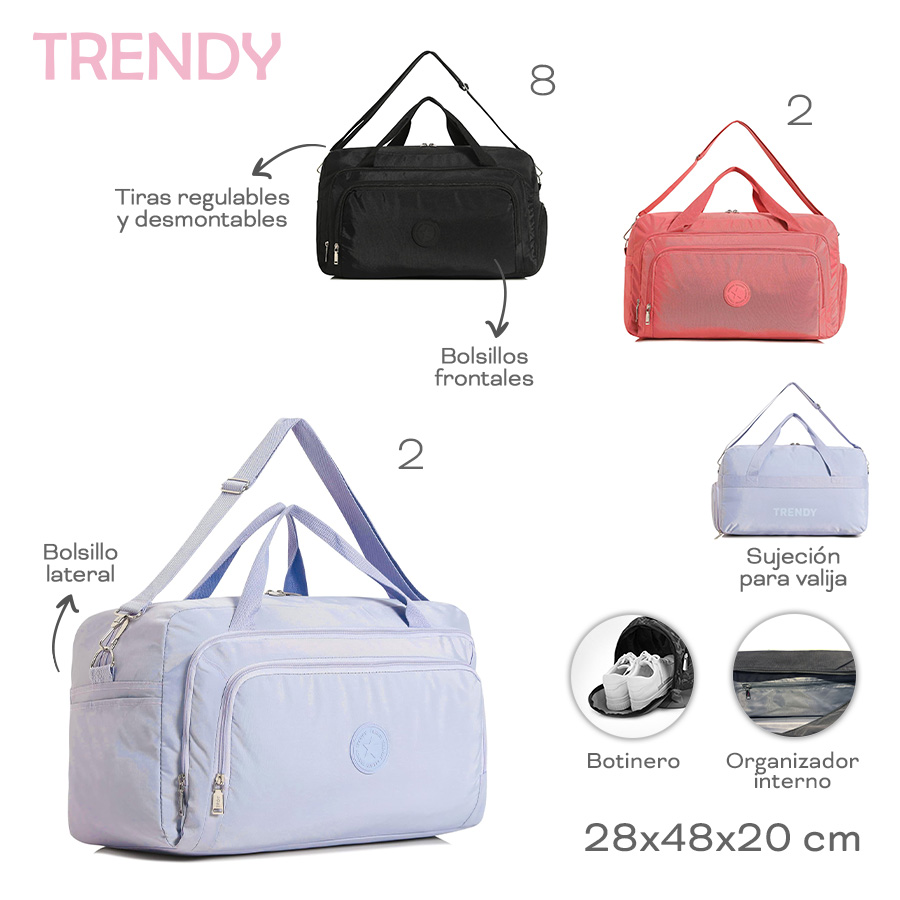 18581 - Bolso Trendy +INFO+FOTOS  Info: Bolsillo fronts, lat, botinero, tir desmnt, org int, suj p valija  Composición: Nylon  Alto: 28cm  Ancho: 48cm  Profundidad: 20cm