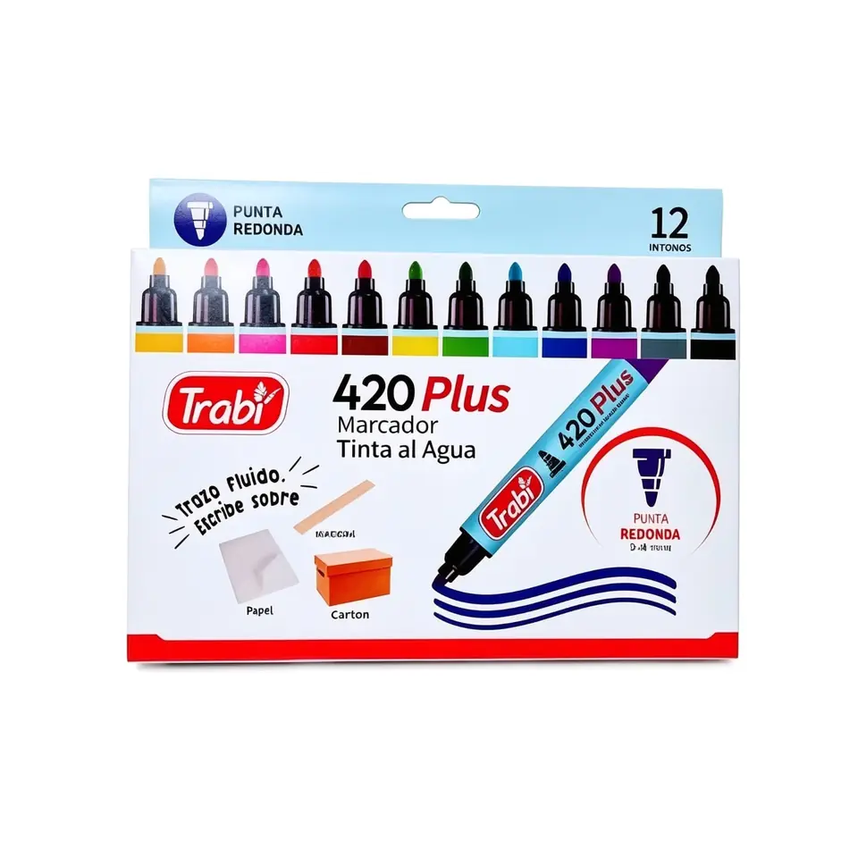 420X12- MARCADOR TRABI PLUS AL AGUA PUNTA REDONDA CAJA X12 COLORES SURTIDOS