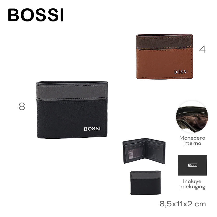 32028-	Billetera Bossi	8,5cm	11cm	2cm	PU	Monedero interno, incluye packaging MARROQUINERIA +INFO+FOTOS