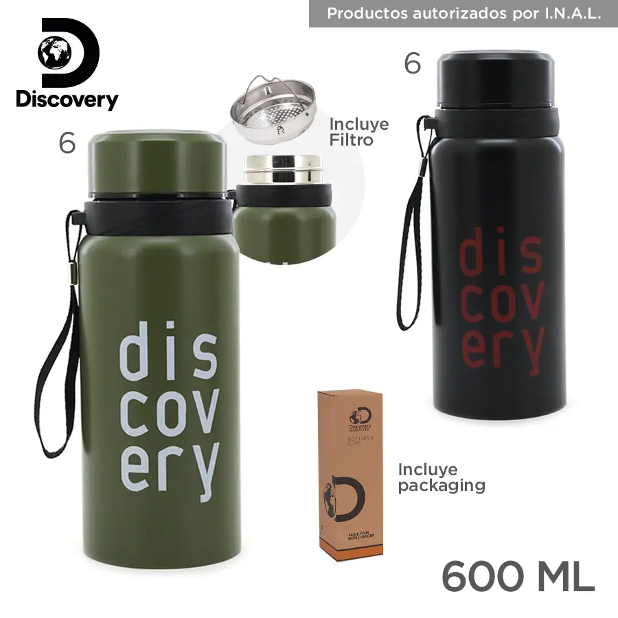 14104 – Termo Discovery  600ML Composición: 75% acero inoxidable 25% polietileno