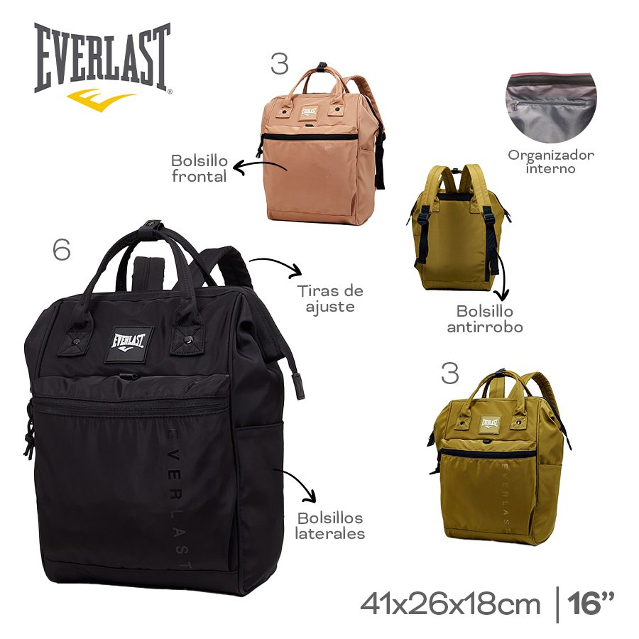 22584 – Mochila BOCA DE PEZ Everlast ,+INFO+FOTOS Info: 16p Bol front, lat, antirrobo, org interno, tiras de ajuste Composición: nylon Alto: 41cm Ancho: 26cm Profundidad: 18cm