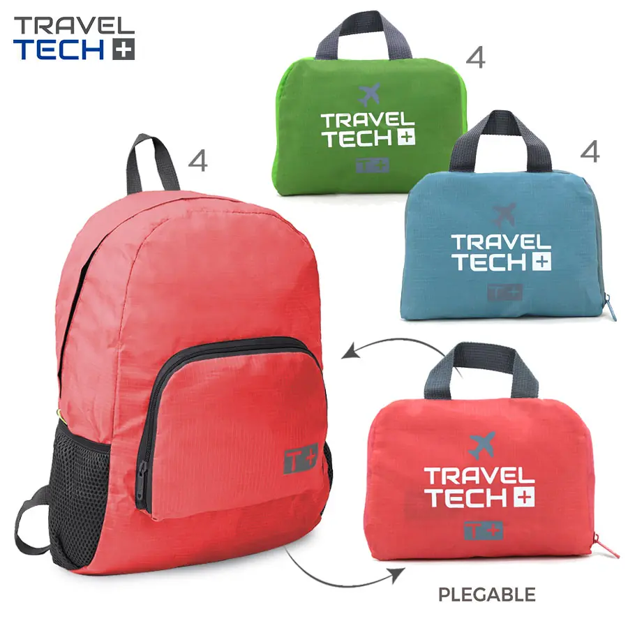 16032- Mochila Plegable T Tech T2	Poliéster	Medida plegado 19x23x6 cm, Medida desplegado 45x30x12 cm +info+fotos