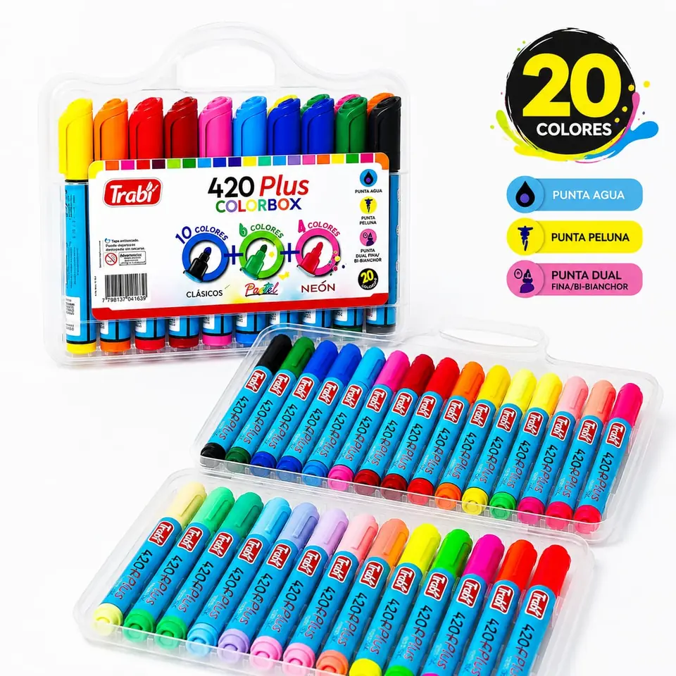 420x20- Valija Trabi 420 Plus Marcador Colorbox X20 Colores Clasicos Pastel Neon