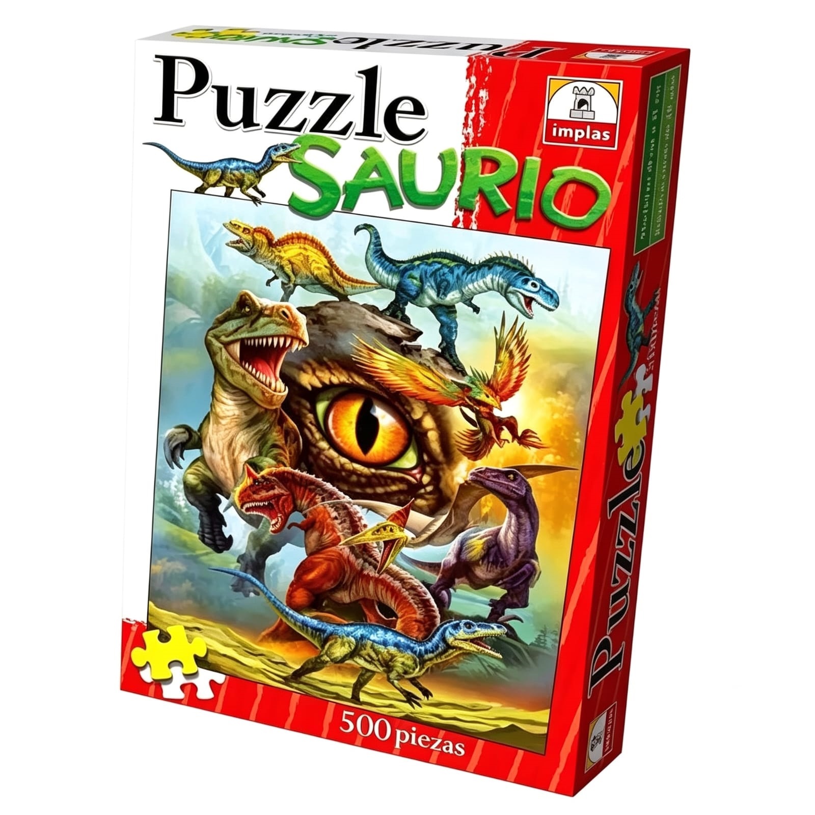 IM279- Puzzle-Saurio. Contiene 1 puzzle de 500 piezas Medidas del puzzle 40 x 51 cm Medidas de la caja 34.5 x 22.4 x 4.4 cm  Puzzle de ilustración realista. Dinosaurios.IMPLAS PUZZLE CAJAX8.