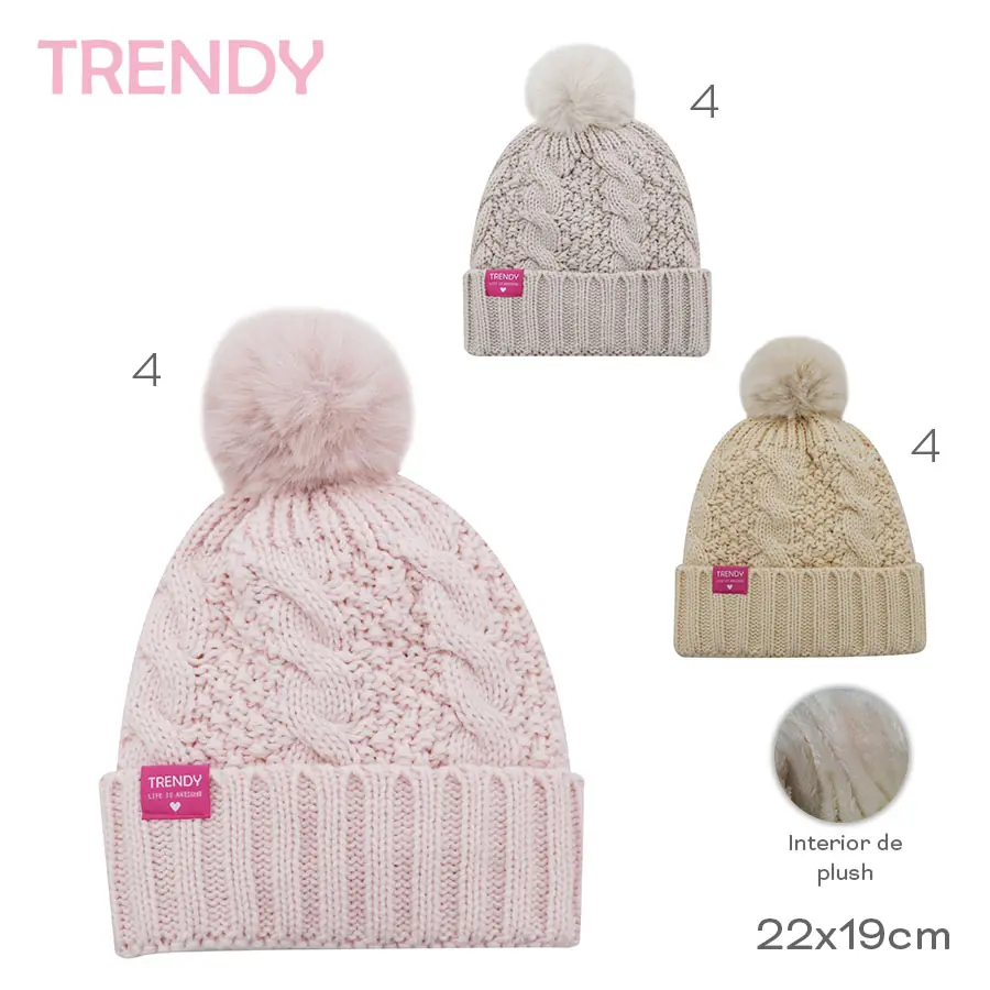 16904- Gorro Trendy	21 cm	22 cm		acrilico	Interior polar +INFO+FOTOS