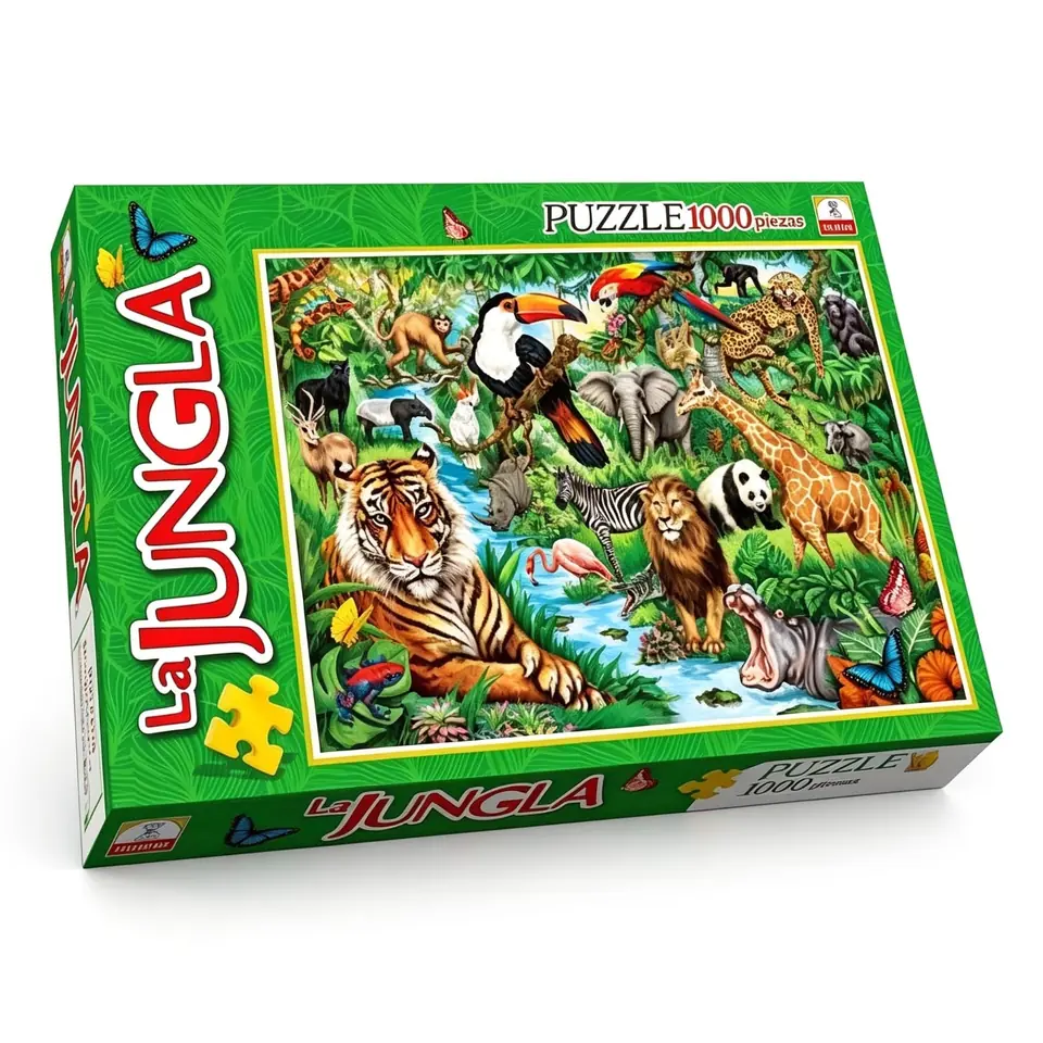 IM309- La jungla. Contiene 1 puzzle de 1000 piezas Medidas del puzzle 48 x 68 cm Medidas de la caja 34.5 x 22.4 x 4.4 cm Puzzle. Ilustración. IMPLAS PUZZLE CAJAX8.
